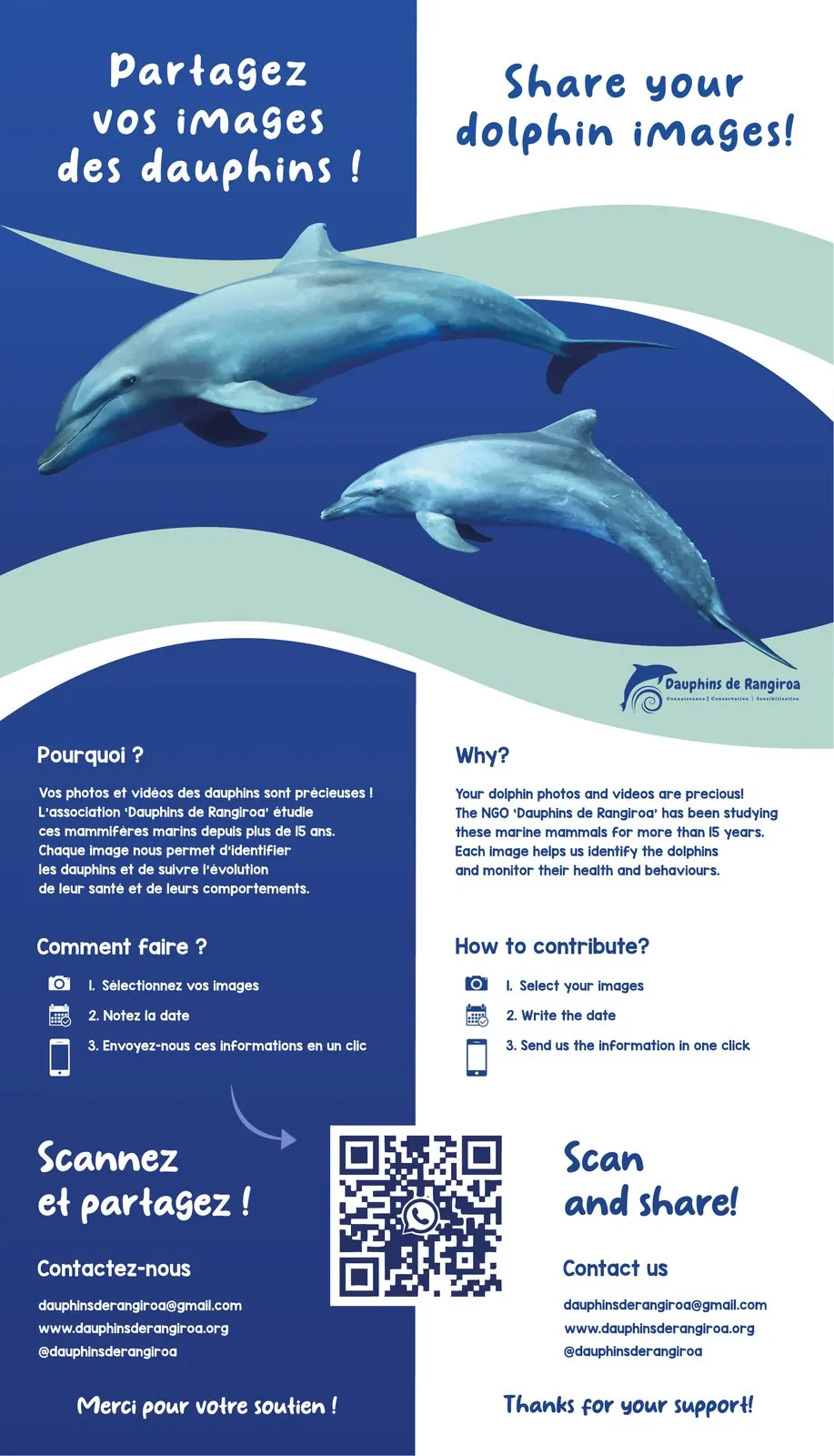 The association's poster: send your sightings, with a QR code to WhatsApp