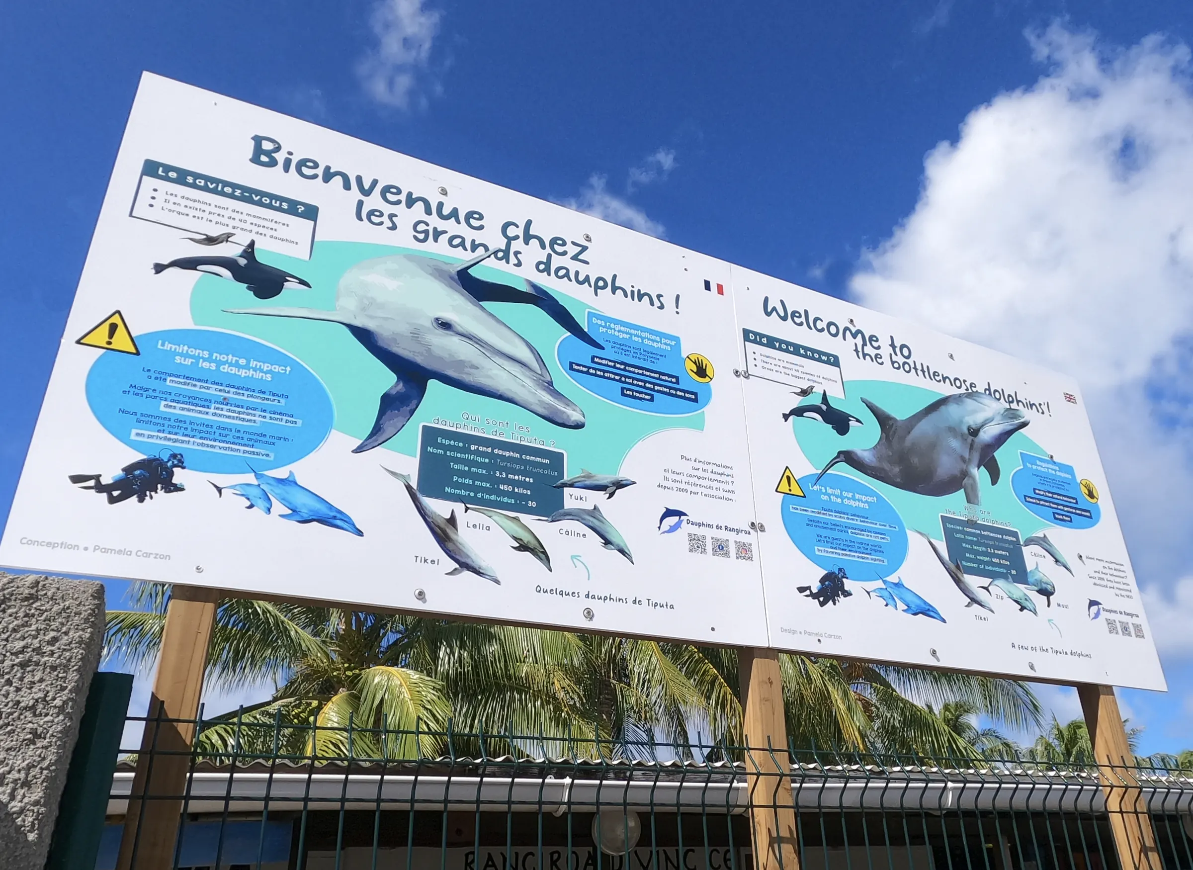 New information and awareness panels about the dolphins of Rangiroa